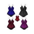 thumbnail image 2 of hirigin Women Sexy Plus Size Lingerie Bodysuit Romper V Neck Teddy Lace Babydoll Satin Pajamas Nightwear, 2 of 4