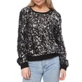 thumbnail image 3 of Women's Glitter Sequin Sweatshirt Long Sleeve Pullover Tops with Ribbed Cuffs, 3 of 5