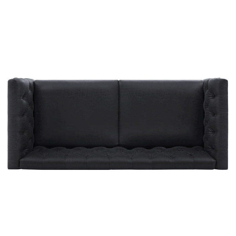 Chesterfield PU Leather 3-Seater Sofa, Upholstered Couch with Flared Arms, Tufted Back & Solid Rubber Wood Legs