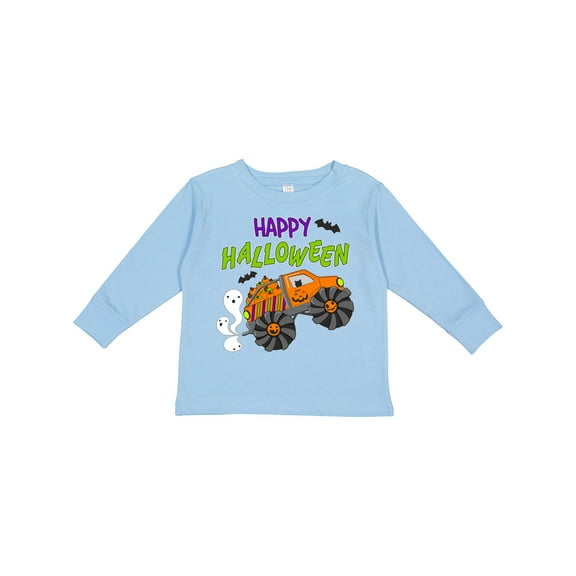Inktastic Happy Halloween-monster Truck with Pumpkins, Bats, Cat,and Ghost Boys or Girls Long Sleeve Toddler T-Shirt