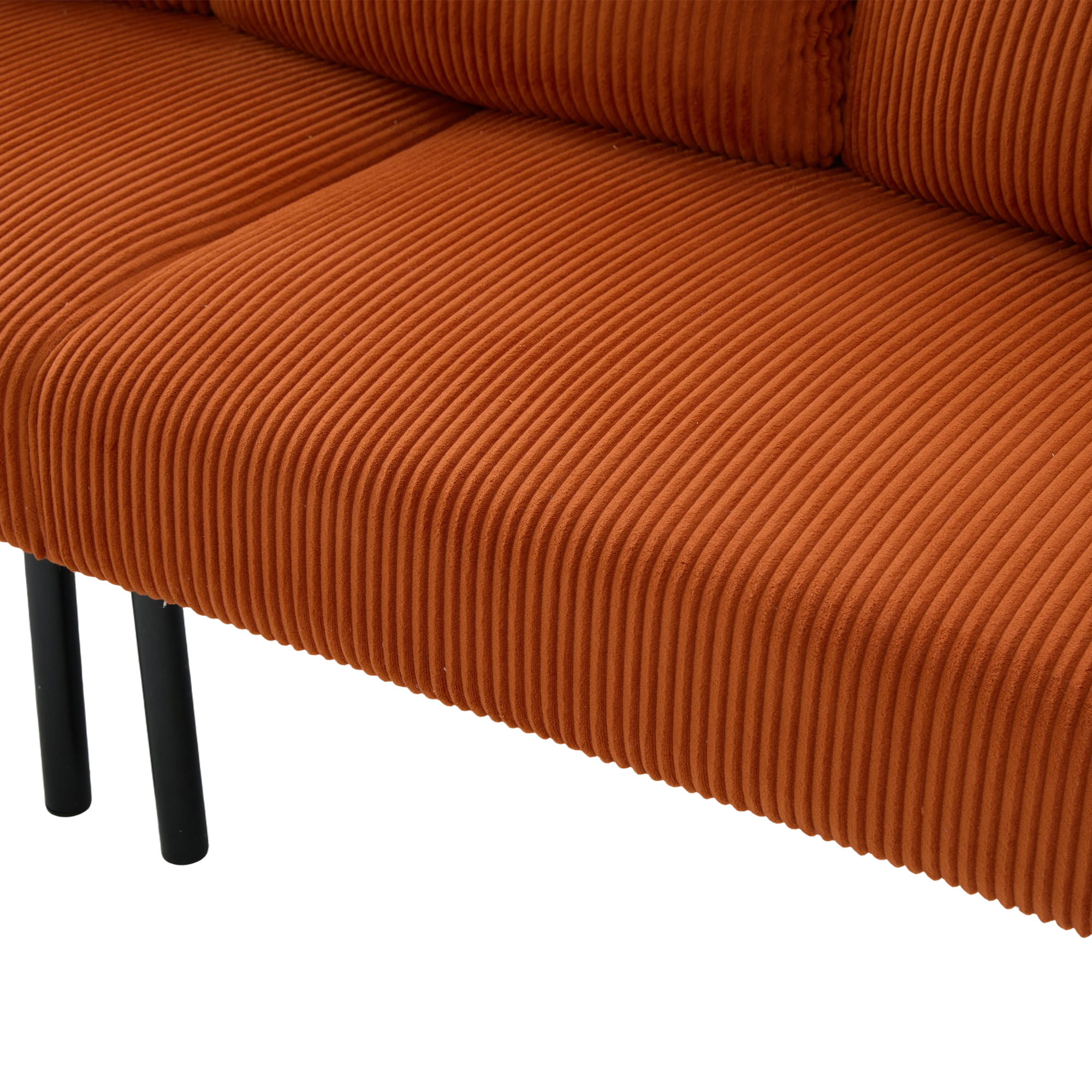 Loveseat, Small Sofa, Couch, Oversized Corduroy 2-Seater Sofa with Side Storage Pockets and Sturdy Metal Legs for Apartment, Dorm or Living Room, Orange