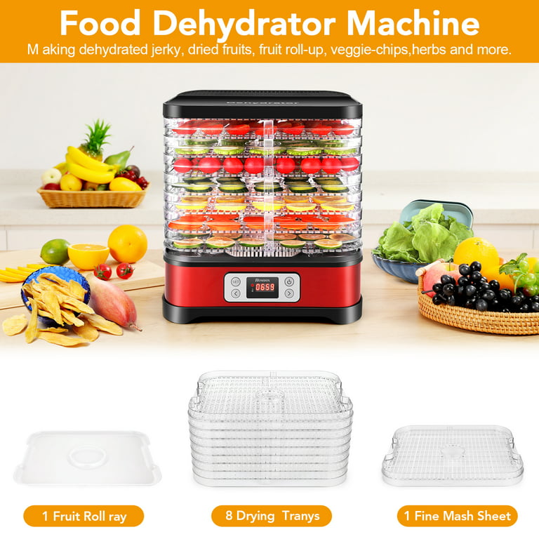 Qhomic Food Dehydrator Machine 8 Trays Professional Electric Multi-Tier Food  Preserver for Jerky Maker/Fruit/Vegetable Dryer(Red） 