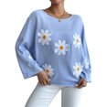 thumbnail image 3 of Hibeli Women Daisy Floral Boat Neck Long Batwing Sleeve Knitwear Top, 3 of 7