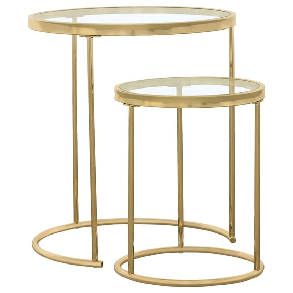 Pemberly Row 2-Piece Round Clear Glass Top Nesting Table in Gold