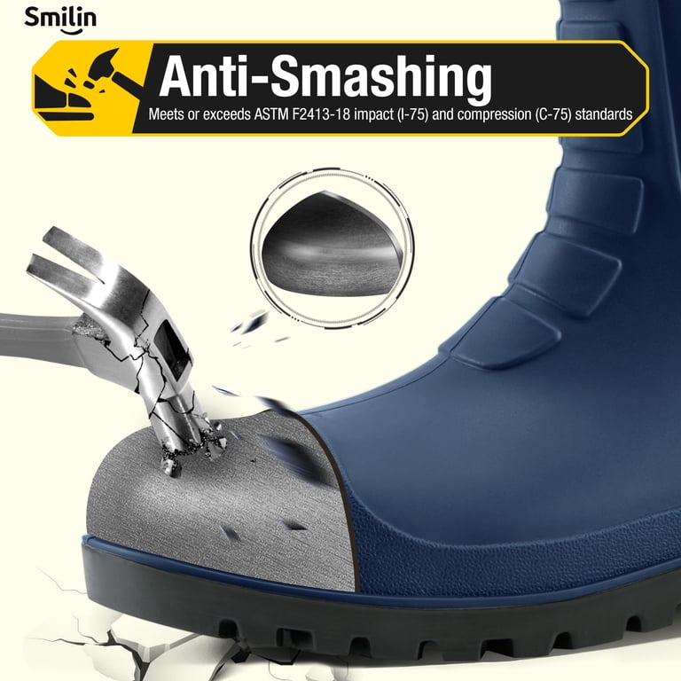 SMILIN PVC Rubber Rain Boots for Men,Steel Toe Waterproof  display picture 3