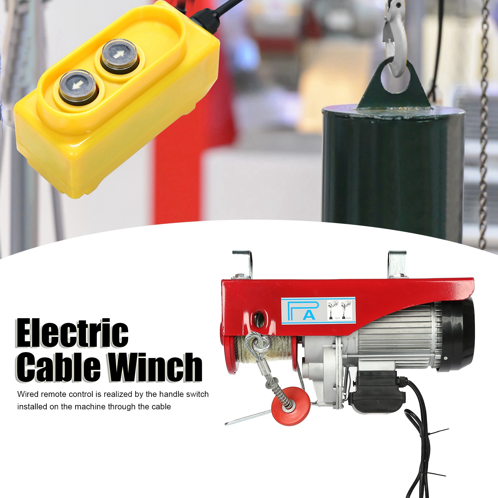 Electric Cable Winch Lifting Hoist with 18 Meters Steel Wire Rope 500KG