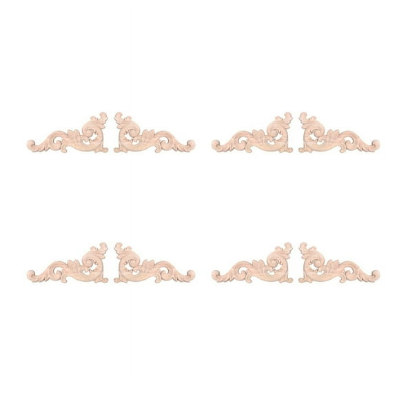8Pcs Wood Carved Corner Onlay Unpainted Applique Frame Door Decors Decal 15 x 8 x 0.8cm