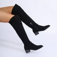 thumbnail image 6 of Gyexs Thigh High Boots for Women Wide Calf Low Heel Long Boots Pull on Pointed Toe Suede Boots with Side Zipper Black & Size 7.5, 6 of 8