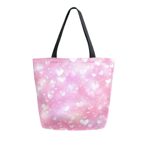Durable Canvas Tote Bag with Zip Pocket Bags for Woman Shoulder Versatile Carryall for Everyday Use Pink Background with Lots Of Hearts