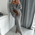 thumbnail image 2 of Elainilye Fashion Womens Dresses Sexy Slim Long Sleeve Knitted Long Dress Utumn and Spring Stripe Bottom Fishtail Dress,Gray, 2 of 8