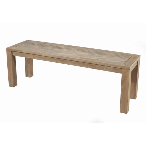 Rectangular Wooden Dining Bench with Block Legs Weathered Brown- Saltoro Sherpi