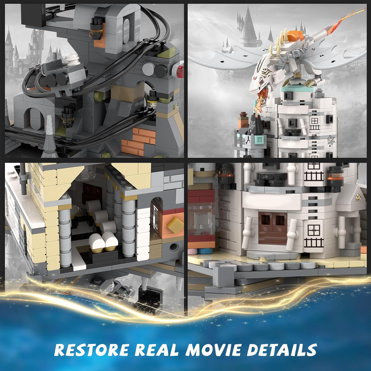 GZBrick Harry Castle Wizarding Bank Building Sets Dragon Castle Architecture for Adults Compatible with Lego