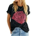 thumbnail image 2 of Womens Tshirts Rose Graphic Loose Fit Summer Short Sleeve Boyfriend Casual Crew Neck Tees Women's Tops Black L, 2 of 5
