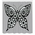 thumbnail image 3 of Steampunk Shower Curtain, Silhouette Butterfly Design with Mechanism Made of Cogs and Gears, Fabric Bathroom Set with Hooks, 69W X 84L Inches Extra Long, Black White and Pale Grey, by Ambesonne, 3 of 3