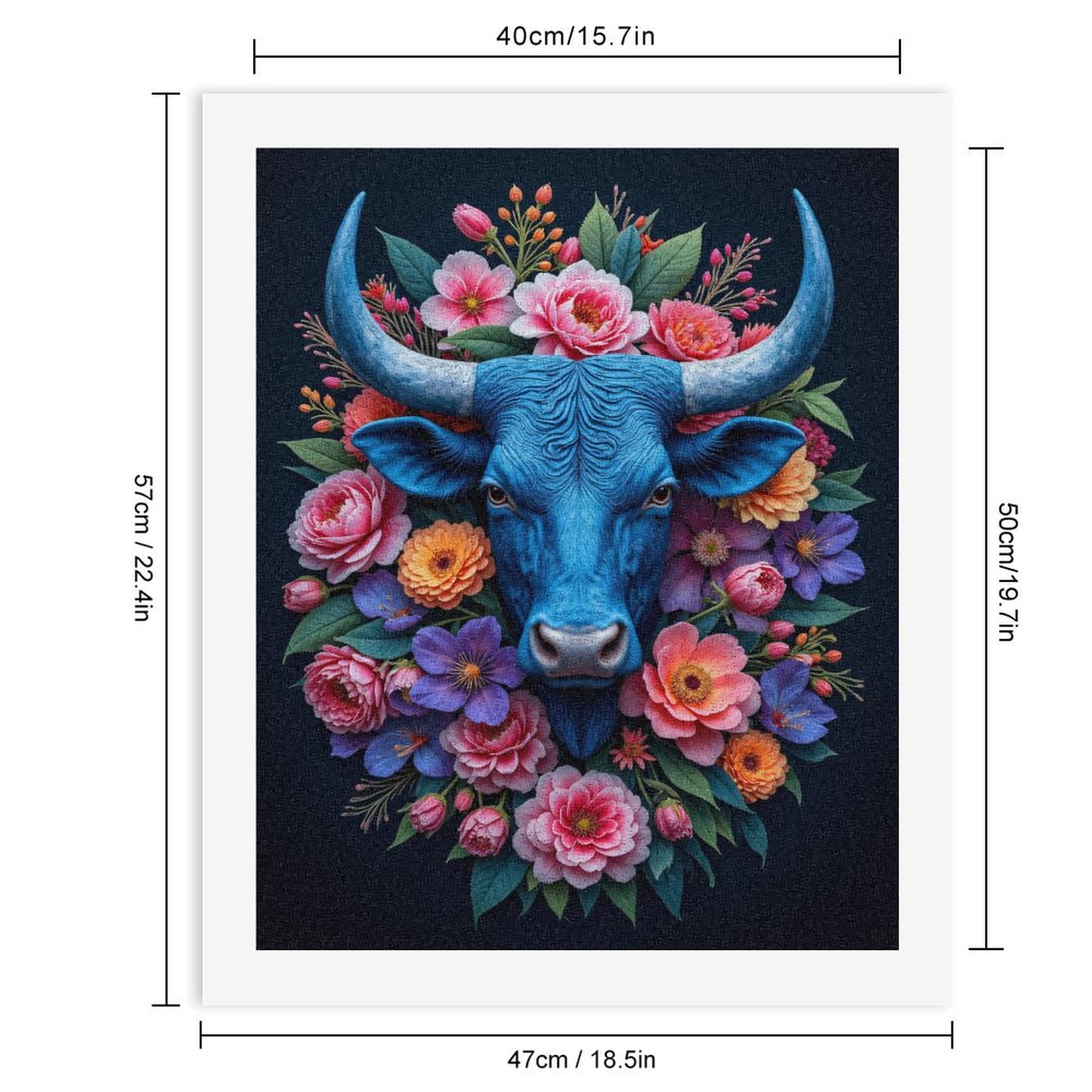 Paint By Numbers Kit for Adults Beginner - DIY Blue Bull Floral Portrait Art Canvas Painting Kits for Adults, Frameless Paint By Number for Adults for Home Wall Decor 16x20 Inch