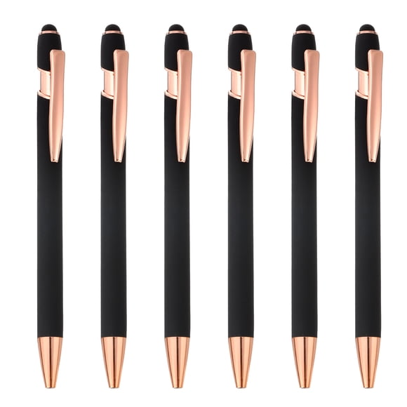 Unique Bargains Ballpoint Pen with Stylus Tip Metal Pen Black Ink 1.0mm Medium Point Stylus Pen Style 2, Black 6 Pack