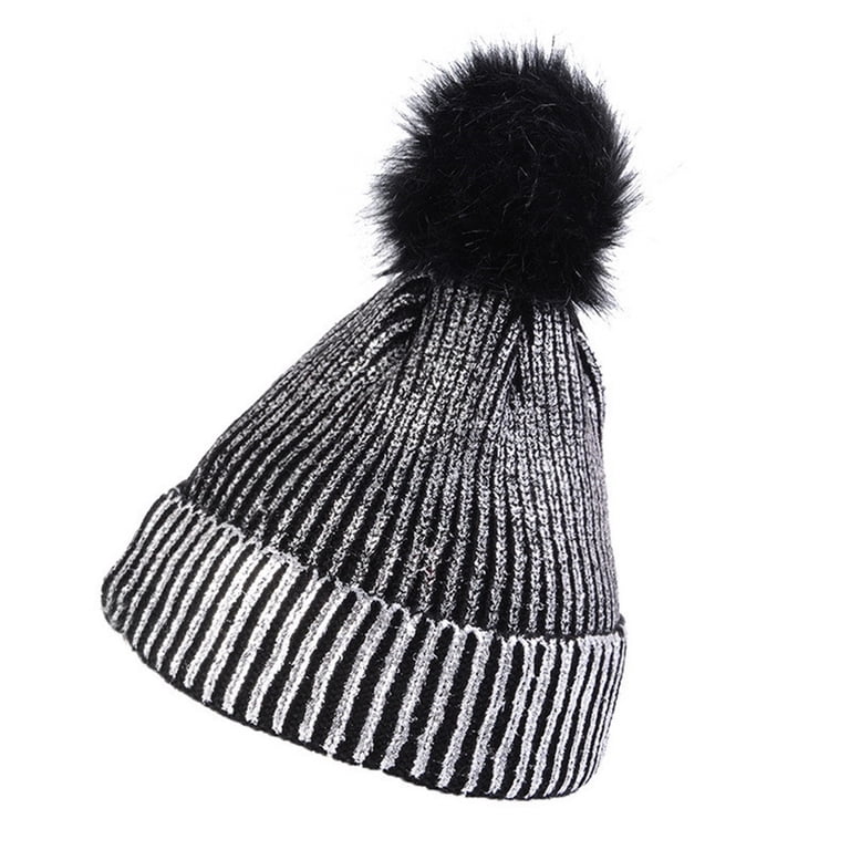EnJoCho Women Winter Warm Knitted Beanie Hat with Faux Fur  display picture 1