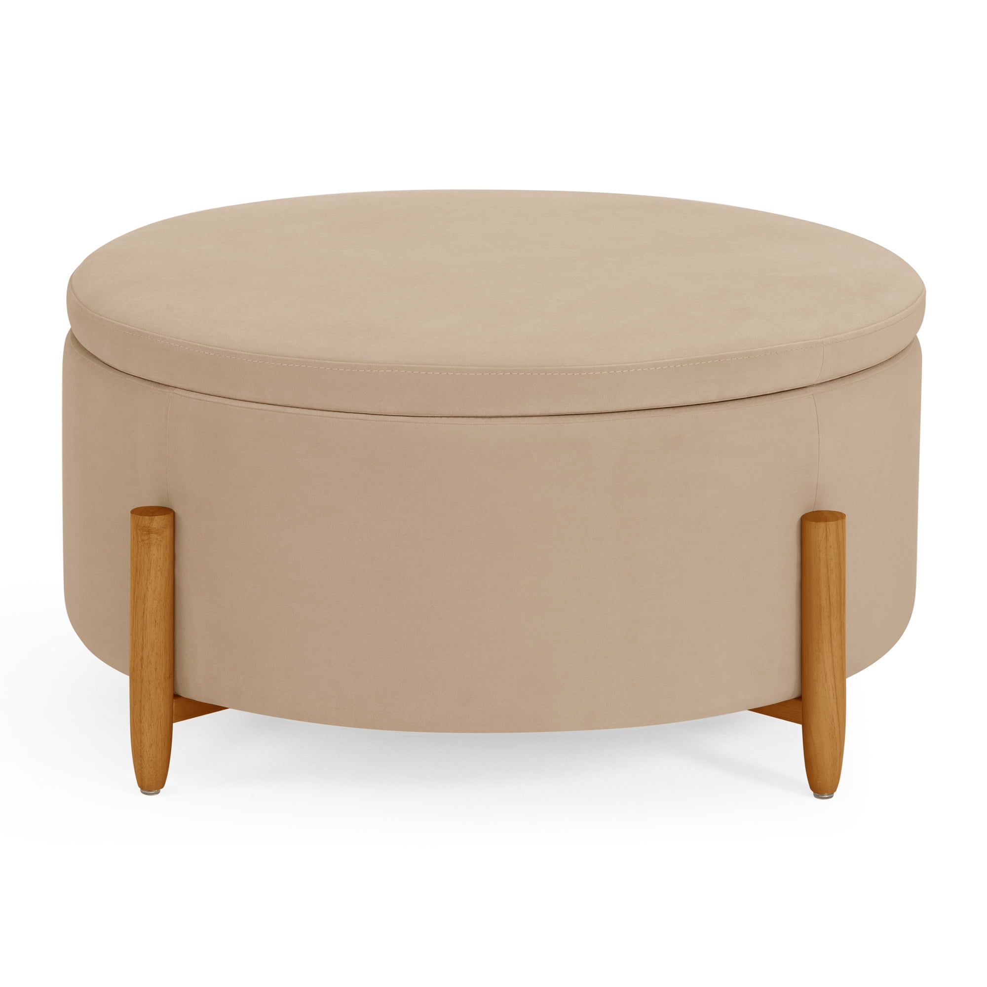 Better Homes & Gardens Springwood Round Storage Ottoman, Beige Velvet