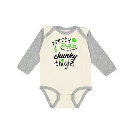 

Inktastic Pretty Eyes and Chunky Thighs Green Hearts Gift Baby Boy or Baby Girl Long Sleeve Bodysuit