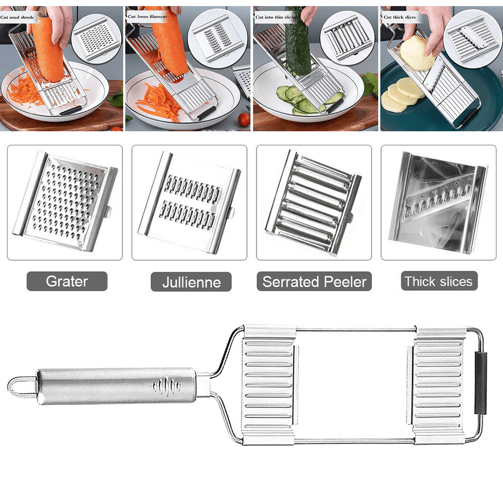 Marco Almond MA61 4-Piece Cheese Grater Zester Pizza Cutter Set Stainless Steel Kitchen Utensils Set, Silver