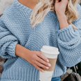 thumbnail image 2 of VISALY V Neck Pullover Sweater Ribbed Long Sleeve Tops Long Batwing Sleeve Sweaters Chunky Cable Knit Pullover Fashion Knitwear Solid Oversized Sweatshirt Tunic Sweatshirt Comfy Sweatshirt Blue 3Xl, 2 of 5