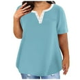 thumbnail image 1 of Timegard Plus Size Tops for Women Notched V-Neck Button Short Sleeve Summer Casual Loose Shirts Top, 1 of 4