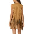 thumbnail image 3 of INSPIRE CHIC Women's Vest Casual Faux Suede Sleeveless Front Open Tassel Cardigan Vest S Brown, 3 of 6