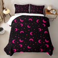 thumbnail image 2 of Manfei Minimalist Stars Moon Quilt King,Neon Pink Space Print King Coverlet Set,Black Reversible,3 Pieces,1 Bedspread and 2 Pillowcases, 2 of 7