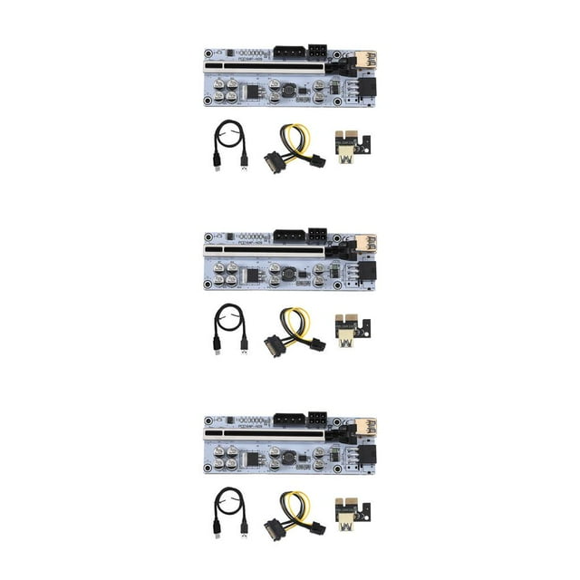 Shengyu PCI-E Adaptateur 1x vers 16x avec Indicateurs DEL Haute Vitesse PCI - Rallonge Noir Ensemble de 3