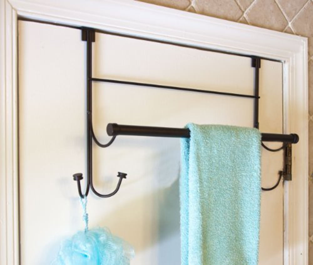 Double Towel Rail Over The Door or Bathroom Radiator Towel Holder Hanger Silver 