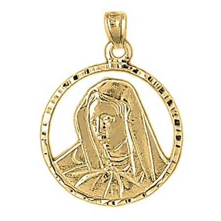 18K Yellow Gold Mother Mary Pendant - 29 mm