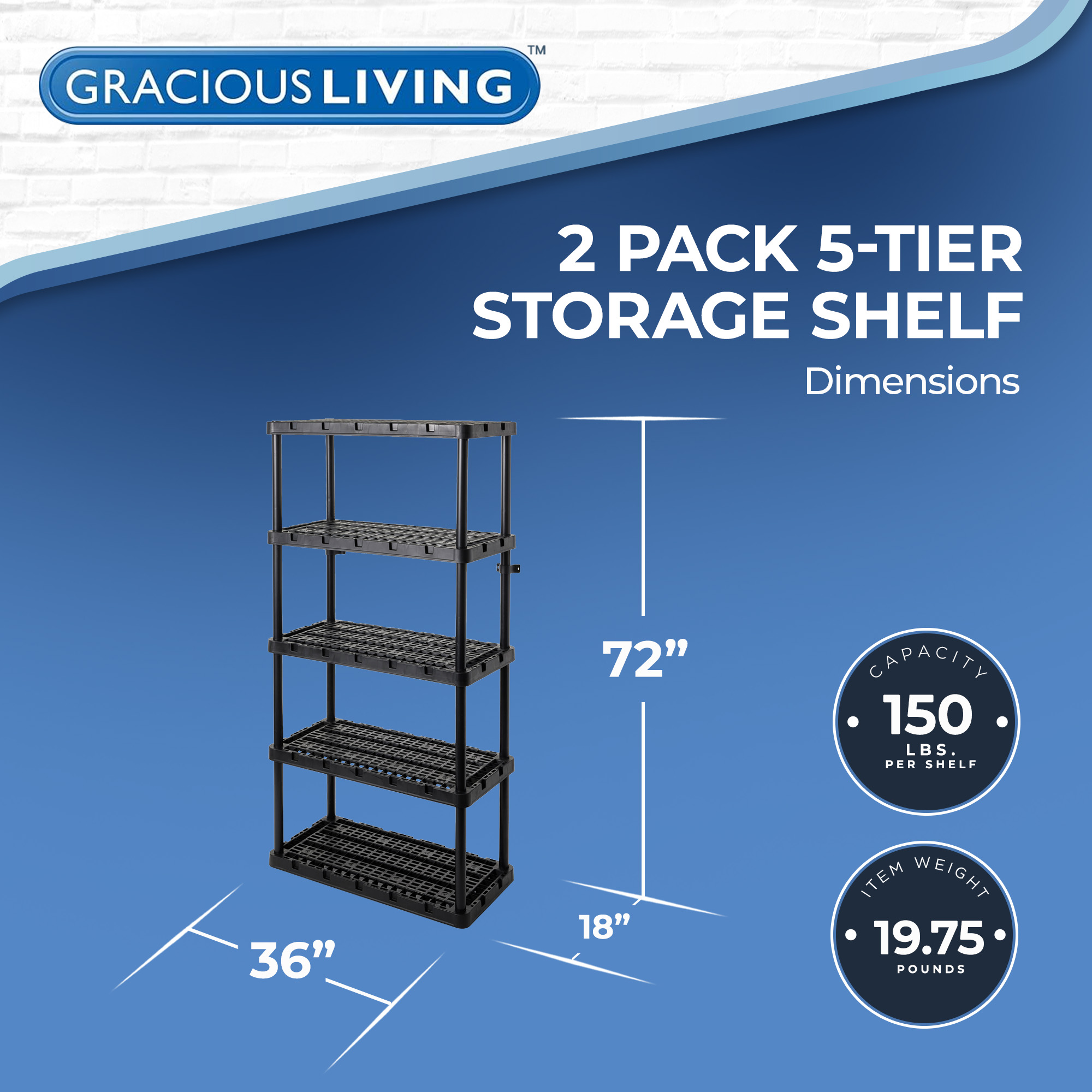 Gracious Living Knect-A-Shelf Heavy-Duty 5-Shelf Plastic Shelving Unit