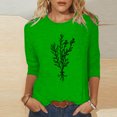 thumbnail image 2 of HKEJIAOI Chandail à Col Rond pour Femmes, Manches 3/4, T-Shirts Graphiques Mignons avec Fleurs, Décontracté, Été, Vert 2TG, 2 of 4