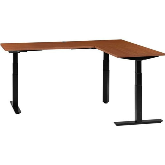 Global Industrial 695778LCH Interion L-Shaped Electric Height Adjustable Desk - 72 x 24 in. - Cherry with Black Base