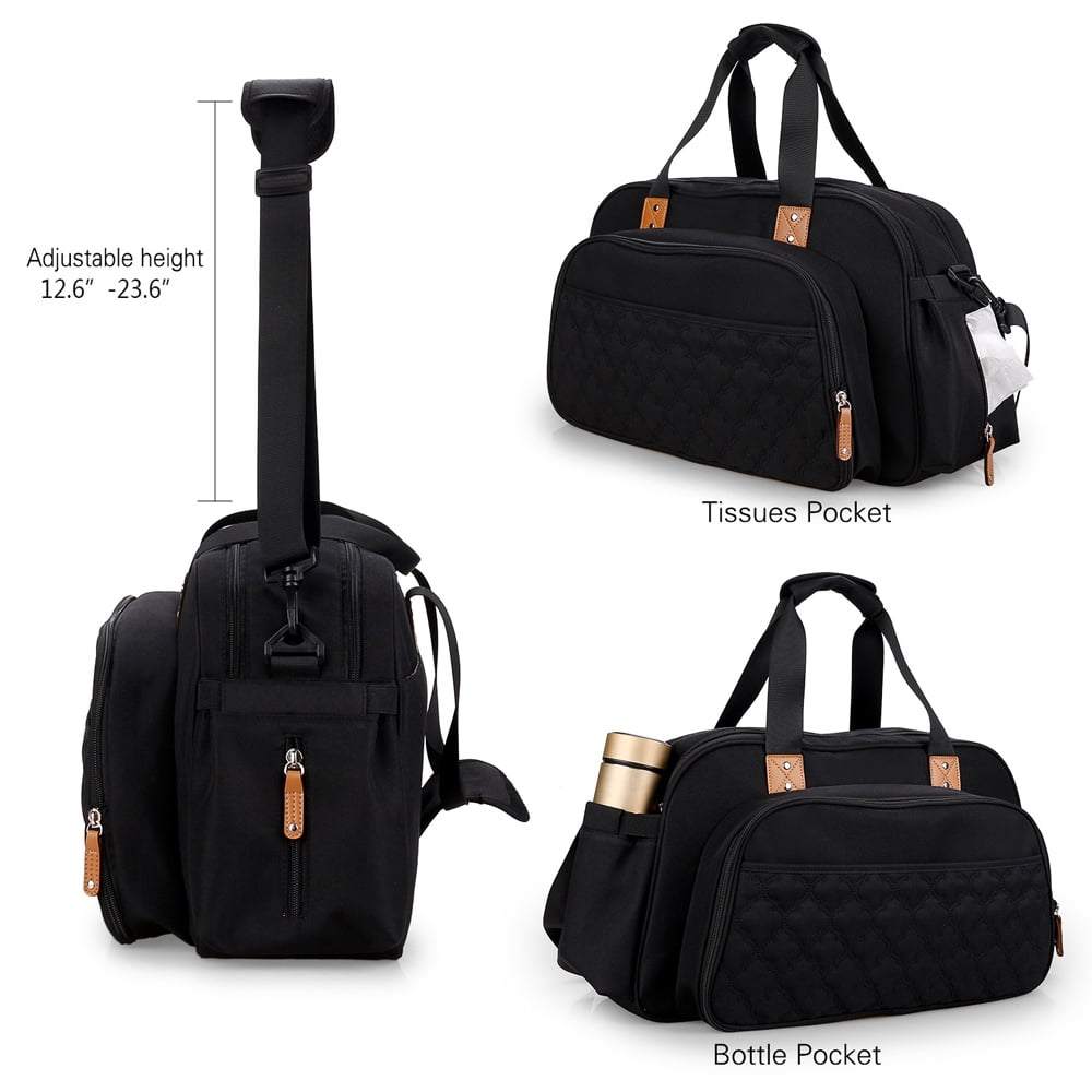 Diaper Bag Tote with Travel Bassinet, Foldable Baby Bed for Bady Toddler, High Capacity Nappy Bag Changing Station Black