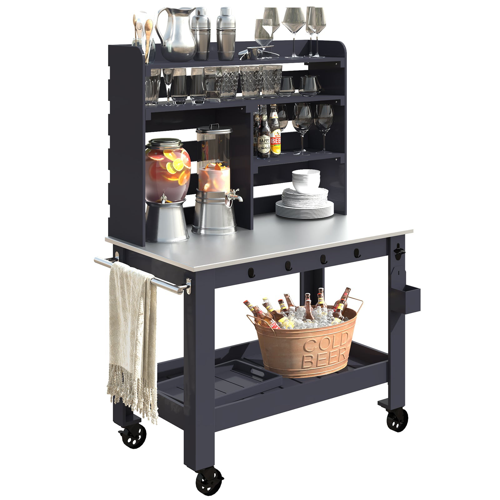 GDLF Gray Stainless Steel Outdoor Kitchen Serving & Storage Cart