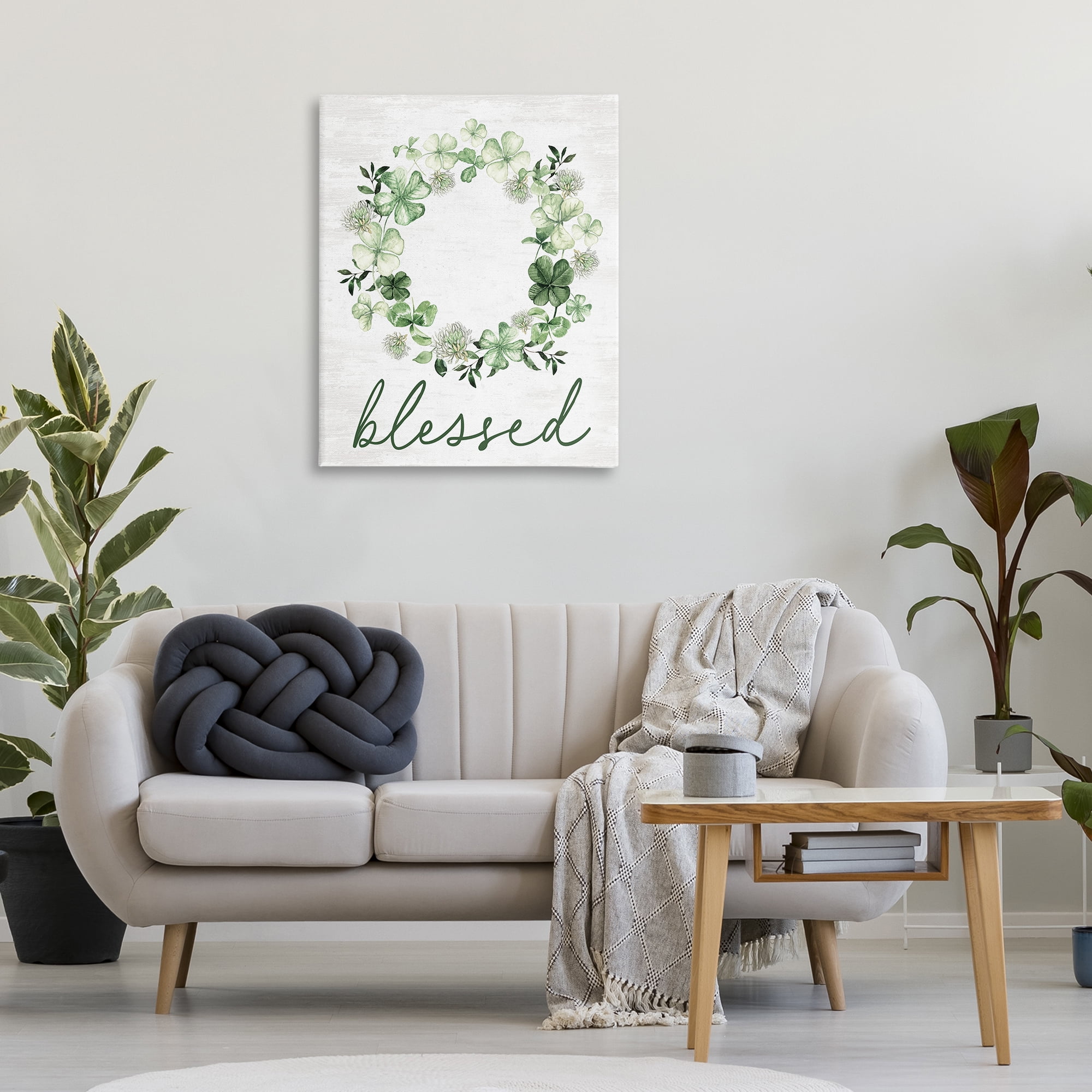 Stupell Industries Blessed Clover Wreath Botanical & Floral Painting Gallery Wrapped Canvas Art Print Wall Art, 30 x 40