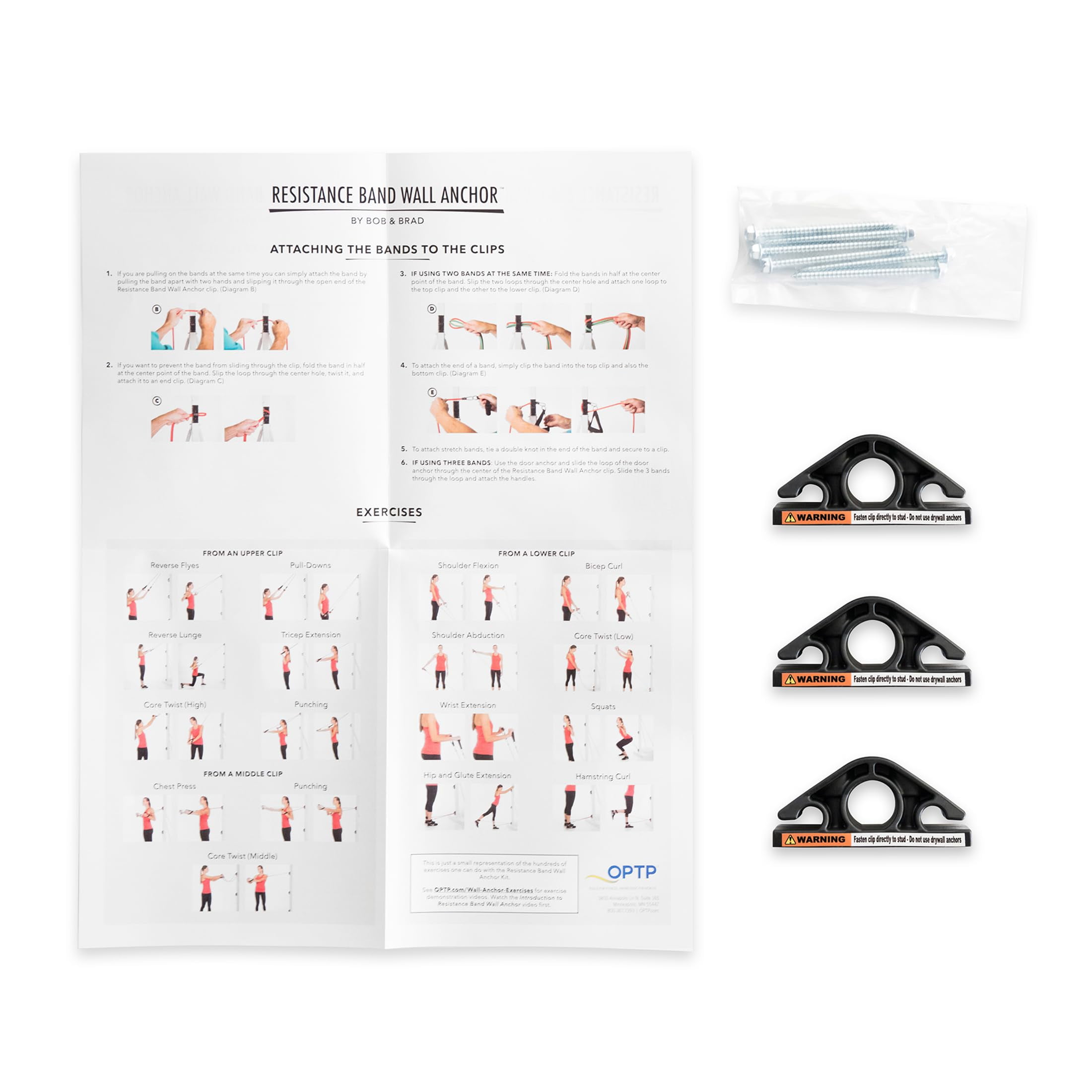 OPTP Resistance Band Wall Anchor Set by Bob and Brad: Wall Mounted Anchors for At Home Resistance Training, Home Gym Workouts, Strength Training, Fitness, and Physical Therapy Exercise - USA Made