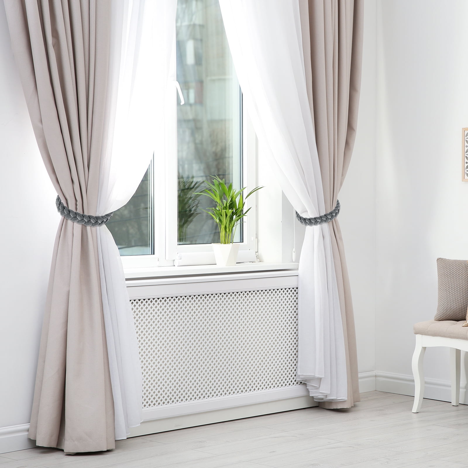 Unique Bargains Rope Curtain Tieback Cotton Hand-Woven Curtain Drapes Holdbacks 4Pcs Black