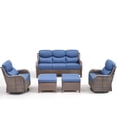 thumbnail image 2 of Jentlehouse 5 Piece Wicker Patio Furniture Set with 2 Swivel Chairs & 3-Seat Sofa with 2 Ottoman, Outdoor Sectional Conversation Set for Garden, Brown Wicker/Blue Cushions, 2 of 13