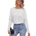 thumbnail image 3 of Top De Manga Larga, Agradable A La Piel, Casual, A Rayas, Elegante, Cuello Redondo, Blusas Ajustadas, Ajuste Holgado Para Mujeres Para Exteriores ANGGREK Otros, 3 of 6