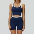 thumbnail image 3 of PISONIC Women Two Piece Workout Sets Color Block Backless Tank Top and High Waist Booty Lifting Shorts Gym Yoga Active Outfits, 3 of 7