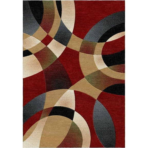 Woven Trends Sumatra Modern Area Rug 7'8" x 10'7" Half Circle Abstract Shape Elegant Geometric Pattern Carpet with Jute Backing, Stain-Resistant Rug for Living Room, Bedroom, Dining Home Decor - Red