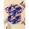 thumbnail image 3 of Wassery Independence Day Infant Boys Romper 12 18 24 Months Baby Boys 4th of July Summer Bodysuits Stars Stripe Flag Print Short Sleeve Turn-Down Collar Baby Jumpsuits, 3 of 8