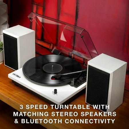 Victrola Montauk Bluetooth Record Player with 3 speed Turntable and Bookshelf Speakers - White