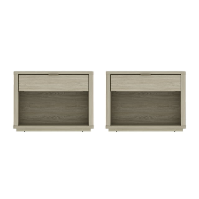 Evelyn Table de Nuit Moderne 32 Naturel 2.0 avec 2 Tiroirs à Extension Complète - Ensemble de 2