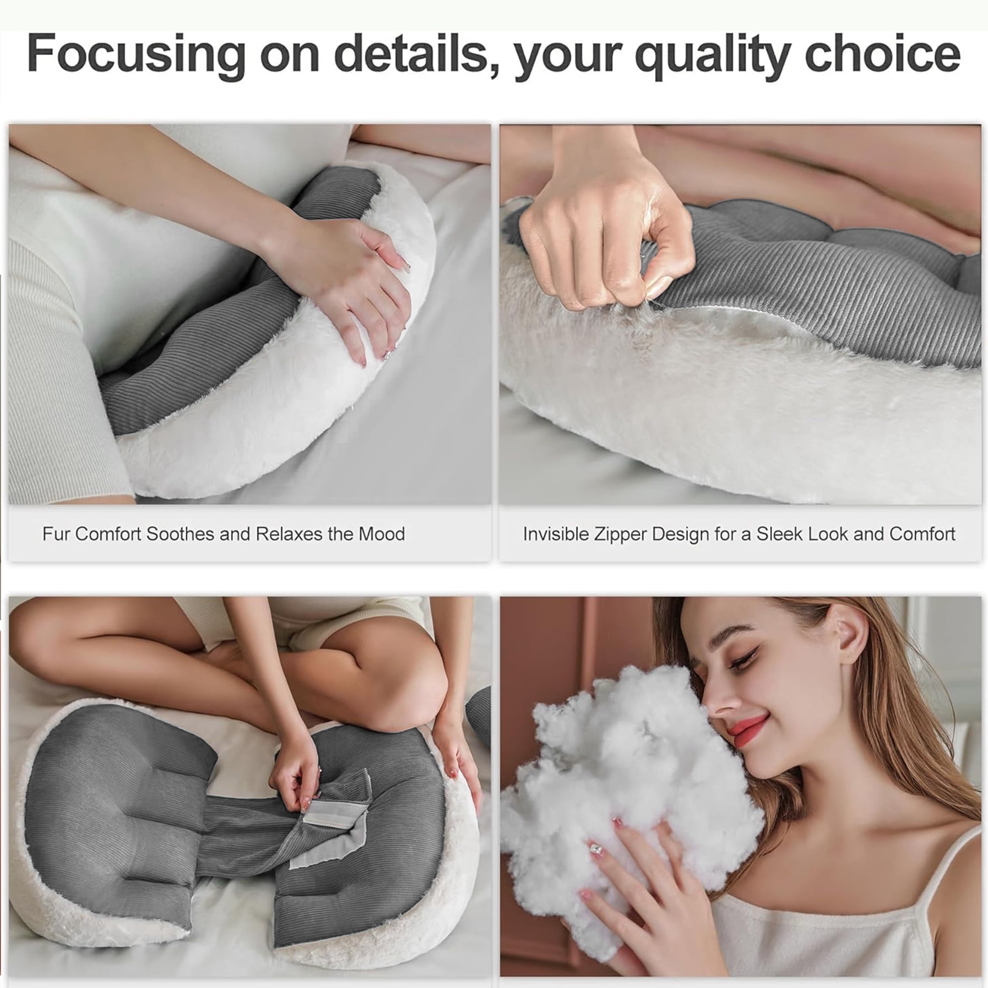 Arsvita W-Shaped Pregnancy Pillow Gray, Adjustable Travel Wedge Maternity Pillow for Side Sleepers, Back Belly Hip Support