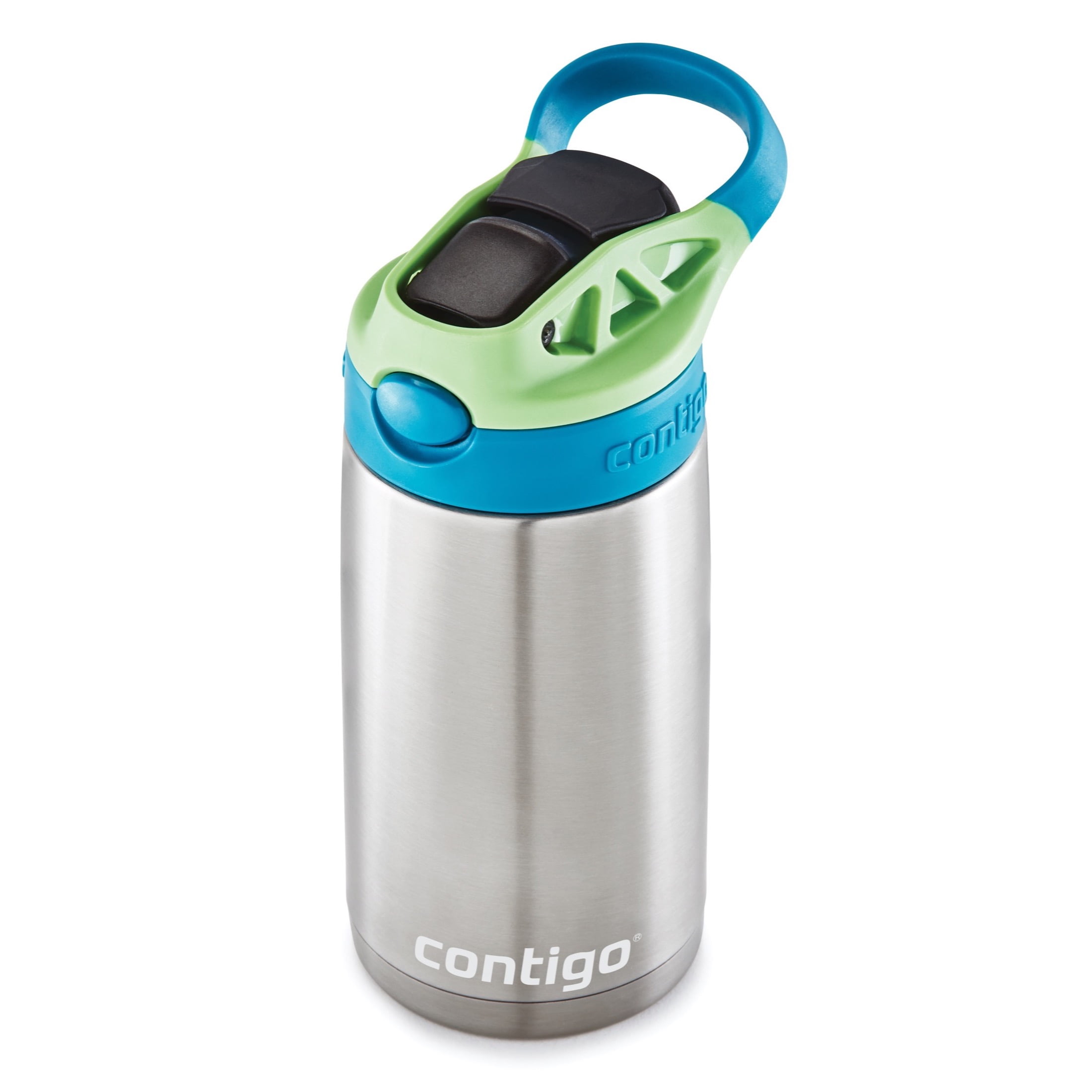 Contigo Kids Stainless Steel Water Bottle with Redesigned AUTOSPOUT Straw, 13 oz, Juniper & Green Apple