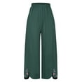 thumbnail image 6 of Dazajoo Linen Pants Women Summer Boho Floral Embroidered Pants Wide Leg Palazzo Crop Ankle Pants Comfy Lounge Trousers,Green,XXL, 6 of 7