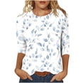 thumbnail image 3 of qucoqpe Summer Tops for Women Fashion Casual Floral Printed Crew Neck 3/4 Sleeve Pullover Shirts Loose Dressy Blouses, 3 of 4